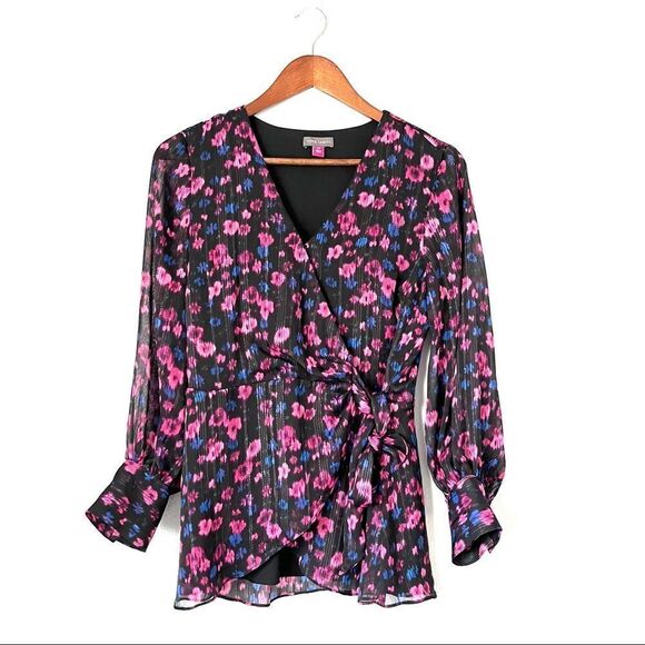 Vince Camuto Twilight Floral Wrap Blouse Size M - Picture 3 of 11